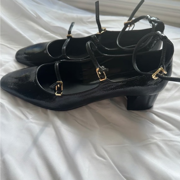 Zara Women's Shiny Black Loafers with Straps - Picture 2 of 4